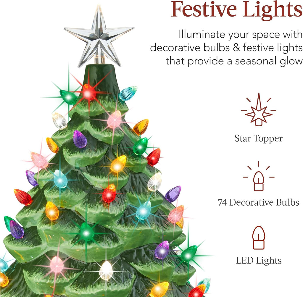 Choice Product 24in Extra Large Ceramic Christmas Tree, Pre-Lit Hand-Painted Tabletop XL Indoor Holiday Tree, 74