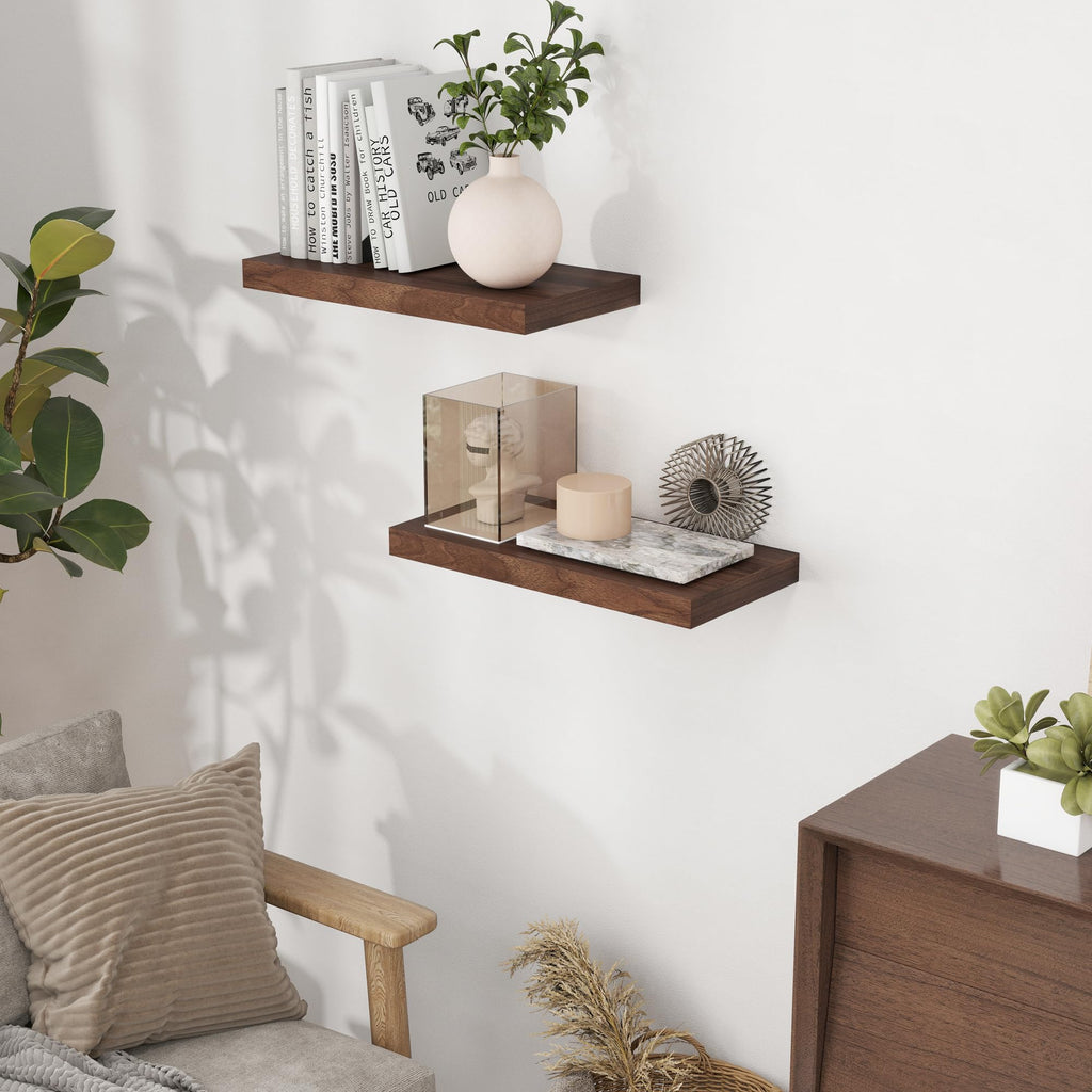 16 Inch Long Floating Shelves, 9.3 Inch Deep Floating Shelf for Wall, Living Room, Kitchen, Rustic Deep Wood Shelves
