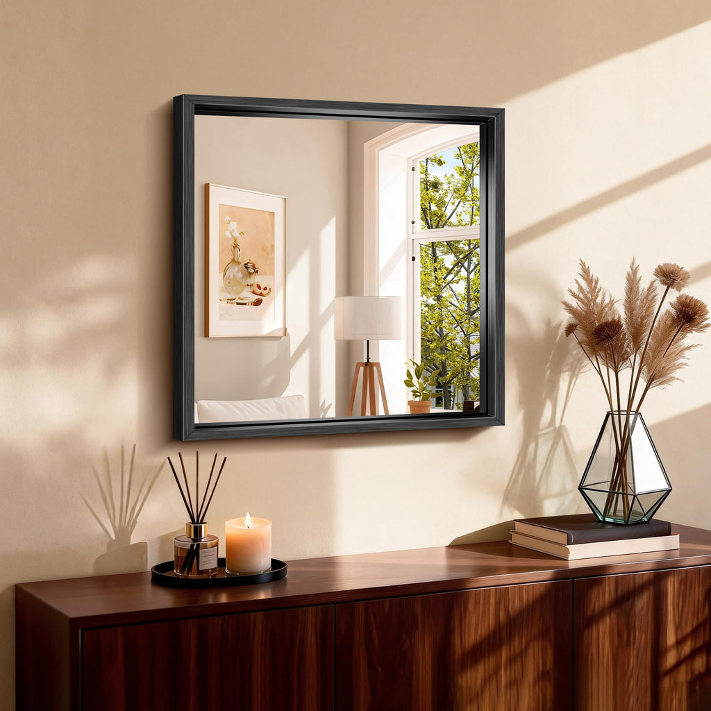 24"x24" Brushed Black Bathroom Mirror, Square Mirror for Vanity