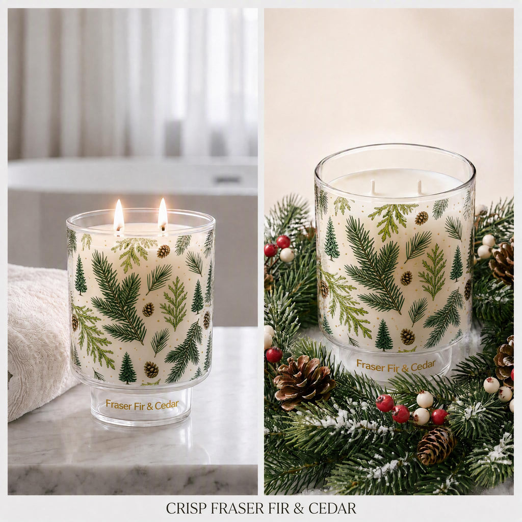 Fraser Fir & Cedar Pine Candle, 14 Oz Large 2-Wick Christmas Candles, Winter Forest & Christmas Fragrance, Long