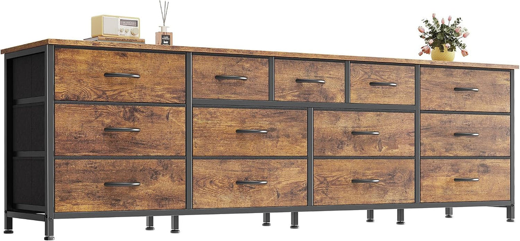 70 Inch Dresser , TV Stand for 65, 75, 80 Inch TV, 13 Fabric Drawer Long Dresser, Large Entertainment Center , Wide