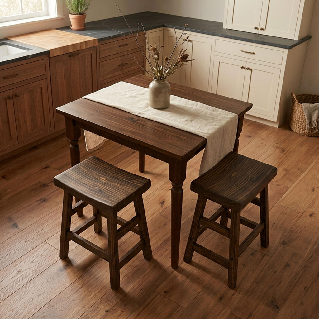 Pomona Solid Wood Bar Stool Set of 2, Rustic Brown, 20"