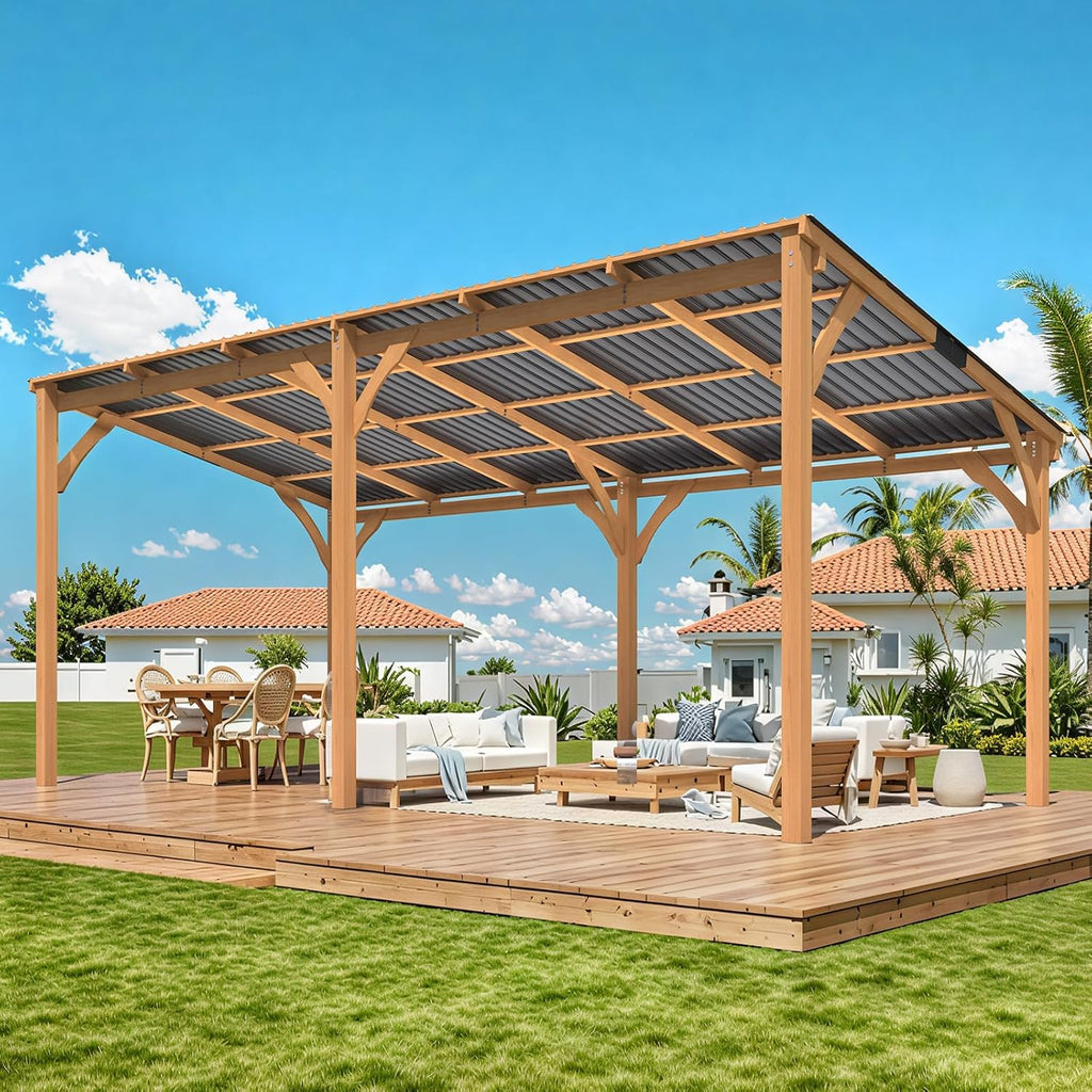 20' x 10' Outdoor Wood Gazebo for Patio, Large Outdoor Lean to Hardtop 10x20 Cedar Pergolas and Gazebos Clearance, Wall Mounted Wooden Gazebo Heavy Duty Awnings for Patio, Decks, Backyard
