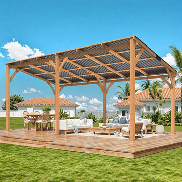 20' x 10' Outdoor Wood Gazebo for Patio, Large Outdoor Lean to Hardtop 10x20 Cedar Pergolas and Gazebos Clearance, Wall Mounted Wooden Gazebo Heavy Duty Awnings for Patio, Decks, Backyard