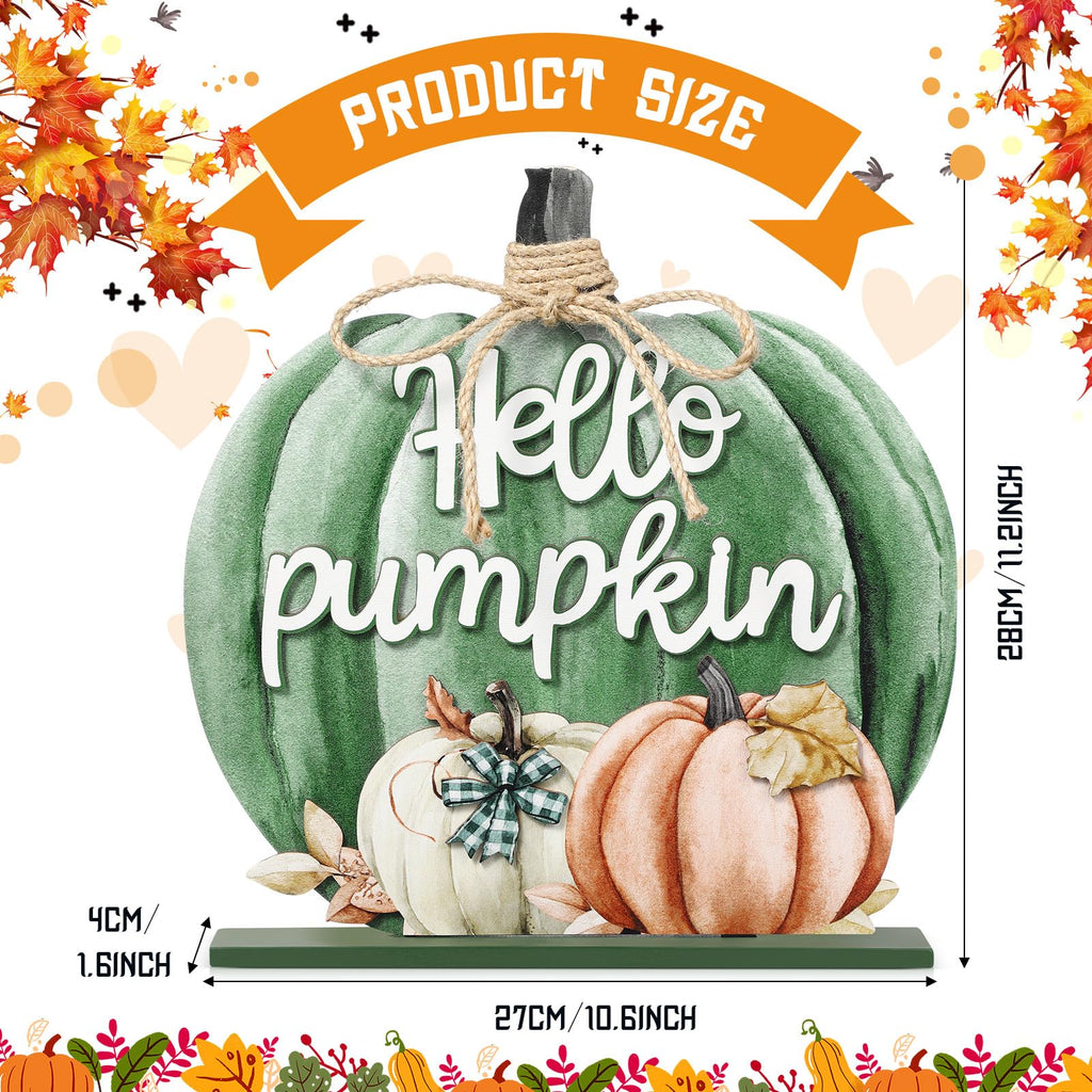 Fall Decoration Wooden Green Pumpkins Decor Fall Hello Pumpkin Sign