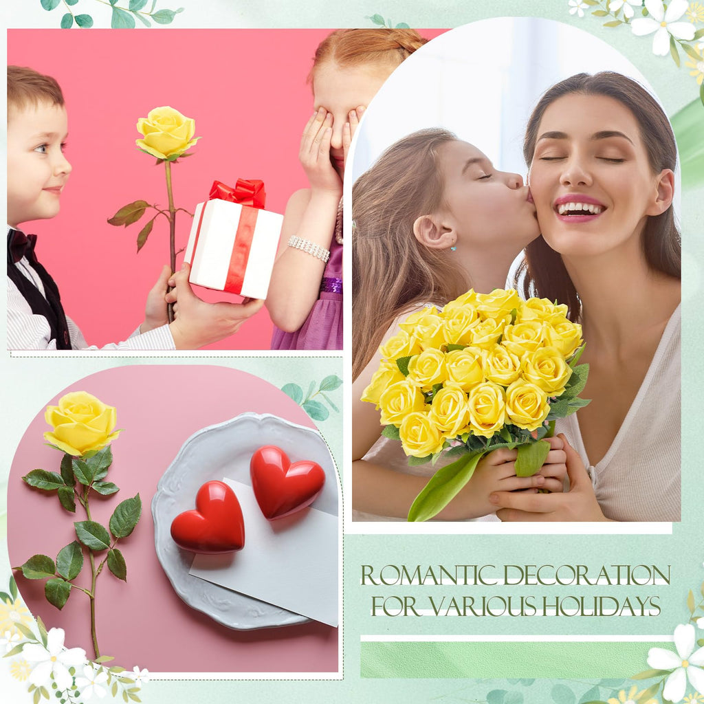 80 Pcs Artificial Roses Flowers Bulk, Yellow