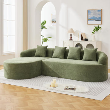 105" Boneless L Shaped Couch, Curved Sofas, Chenille Green