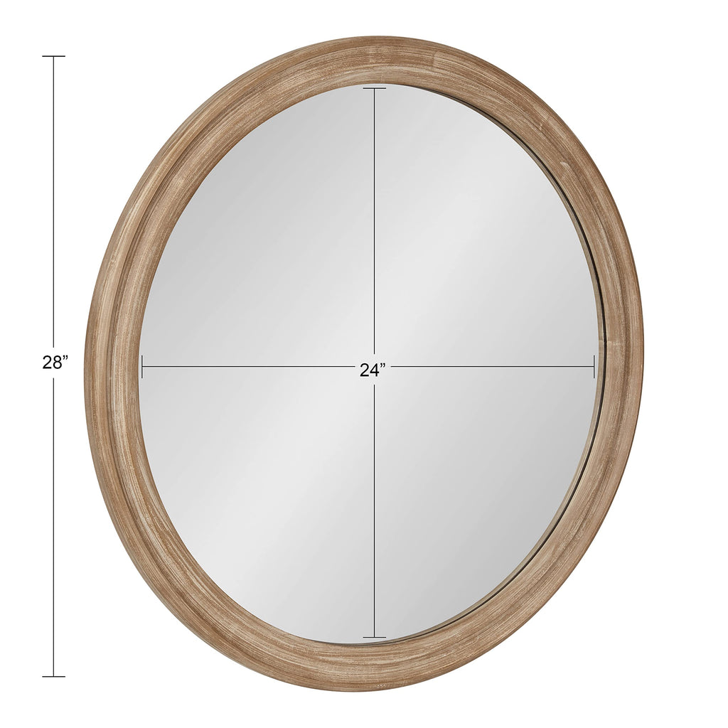 Mansell Farmhouse Wood Framed Round Wall Mirror, 28 inch Diameter, Rustic Brown, Decorative Modern Mirror for Wall