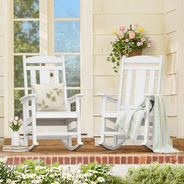 Outdoor Rocking Chairs Set of 2, Weather Resistant HDPS Poly Rocker Chairs, 350lb Heavy Duty, Oversized Porch Rocker