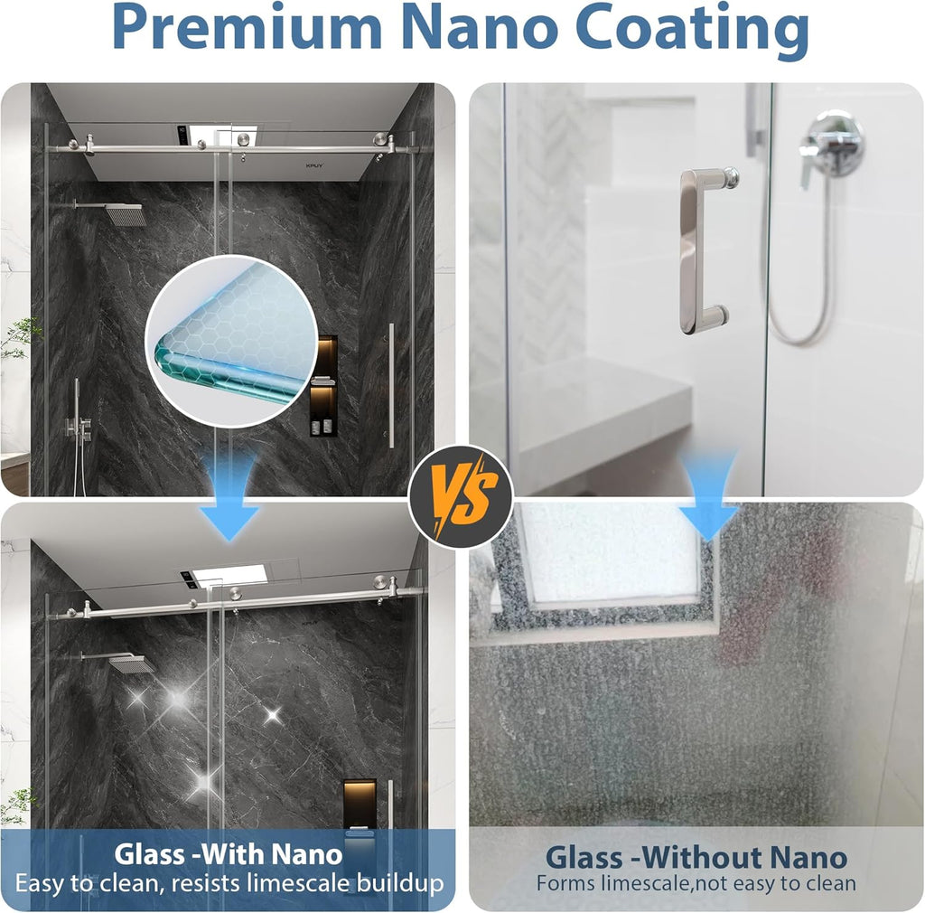 Frameless Shower Door, 61-66" W x 76" H Sliding Glass Shower Door