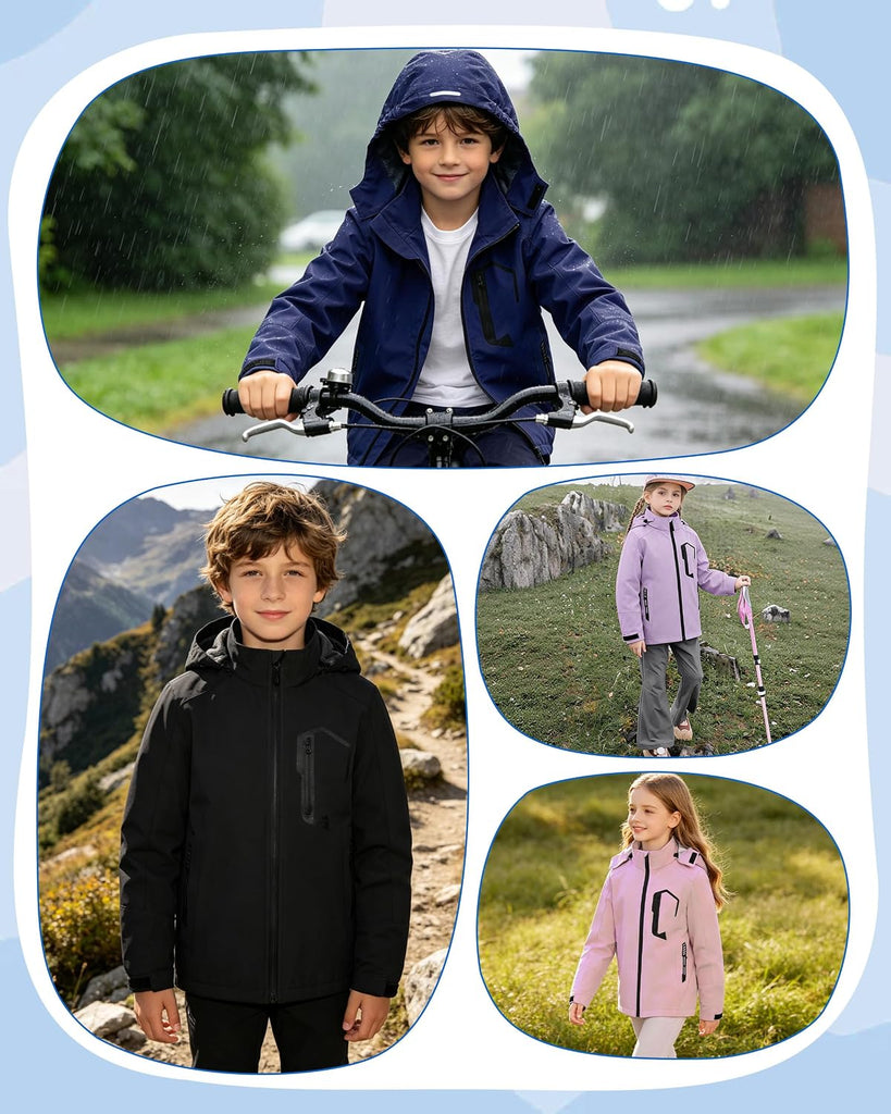Kids Rain Jacket Boys Girls Lightweight Raincoats Kids Outdoor Windbreaker Jackets with Detachable Hood