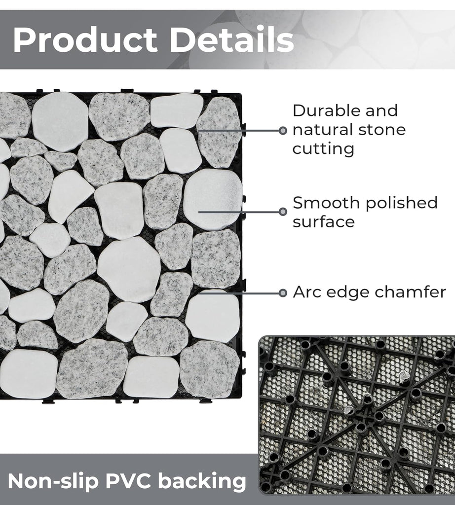 4PCS Natural Stone Decking Tiles, 11.8"x11.8" Outdoor & Indoor DIY Interlocking Flooring, Marble Stepping Stones