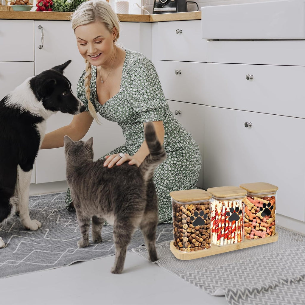 Dog Treat Container airtight Treats jar for countertop Closet Dog Food Storage 3 Jars with Tray Great for organizing