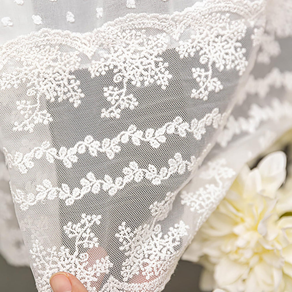 White Pom Pom Lace Sheer Curtain Valance Windows French Style