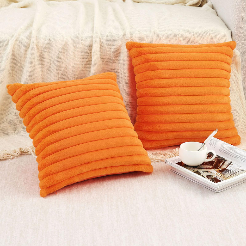 Faux Fur Fall Throw Pillow Covers 22x22 Set of 2, Burnt Orange