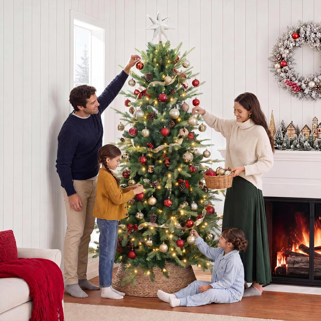 7 FT Prelit Aspen Fir Christmas Tree, Blue Spruce Xmas Tree | Blue Spruce Slim Pencil Xmas Tree PE & PVC Mixed Branch