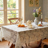 French Embroidery Lace Tablecloth - Rectangular for Coffee Tables, Vintage Beige Lace Table Cover, P