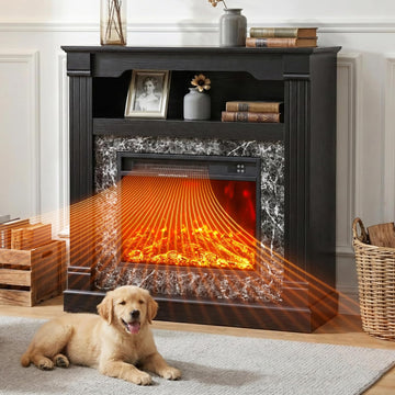 40 Inch Electric Fireplace with Mantel, 23 Inch Freestanding Fireplace Heater, 4800 BTU Heating, LED Flame, Overheat Protection and Remote Control, Black Wood Grain