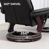 Modern Reclining Swivel Lounge Chair and Ottoman — Black PU Leather