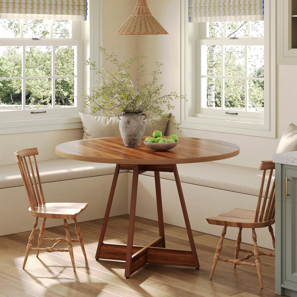 39 Inches Round Dining Table for 2-4, Farmhouse Circle Kitchen Table, Wooden Dinner Table with Heavy Duty Pedestal