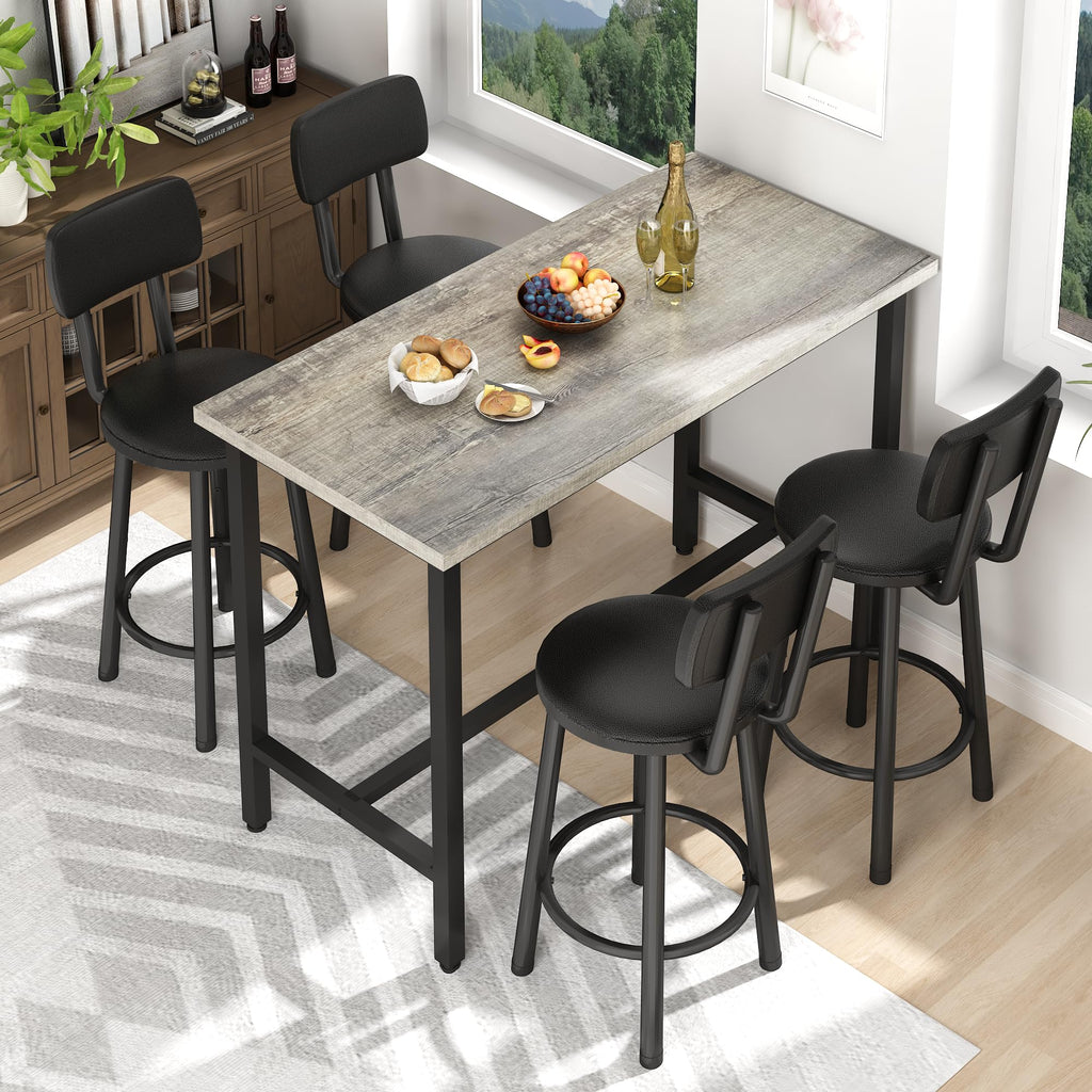 5 Piece Bar Table and Chairs Set for 4, Counter Height Rectangular Pub Dining Set, Wood Top Bistro Set with 4