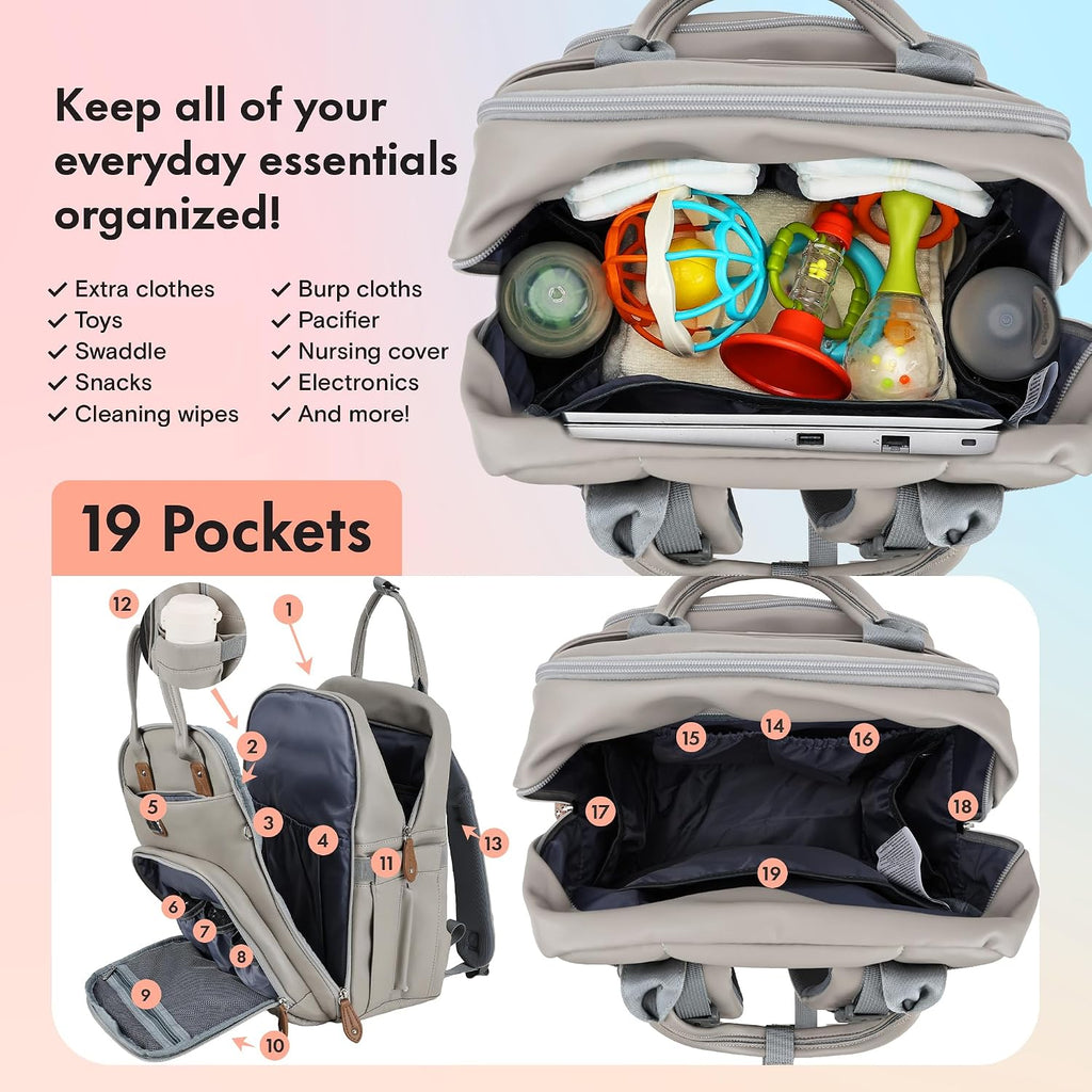 Leather Diaper Bag Backpack with Portable Changing Pad,Baby Bags