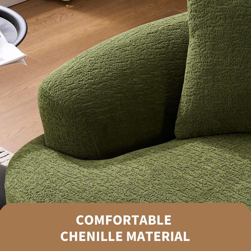 65" Green Curved Couch& Loveseat with 3 Pillows, Compression Couch with Round Armrest, Suitable for Small Space