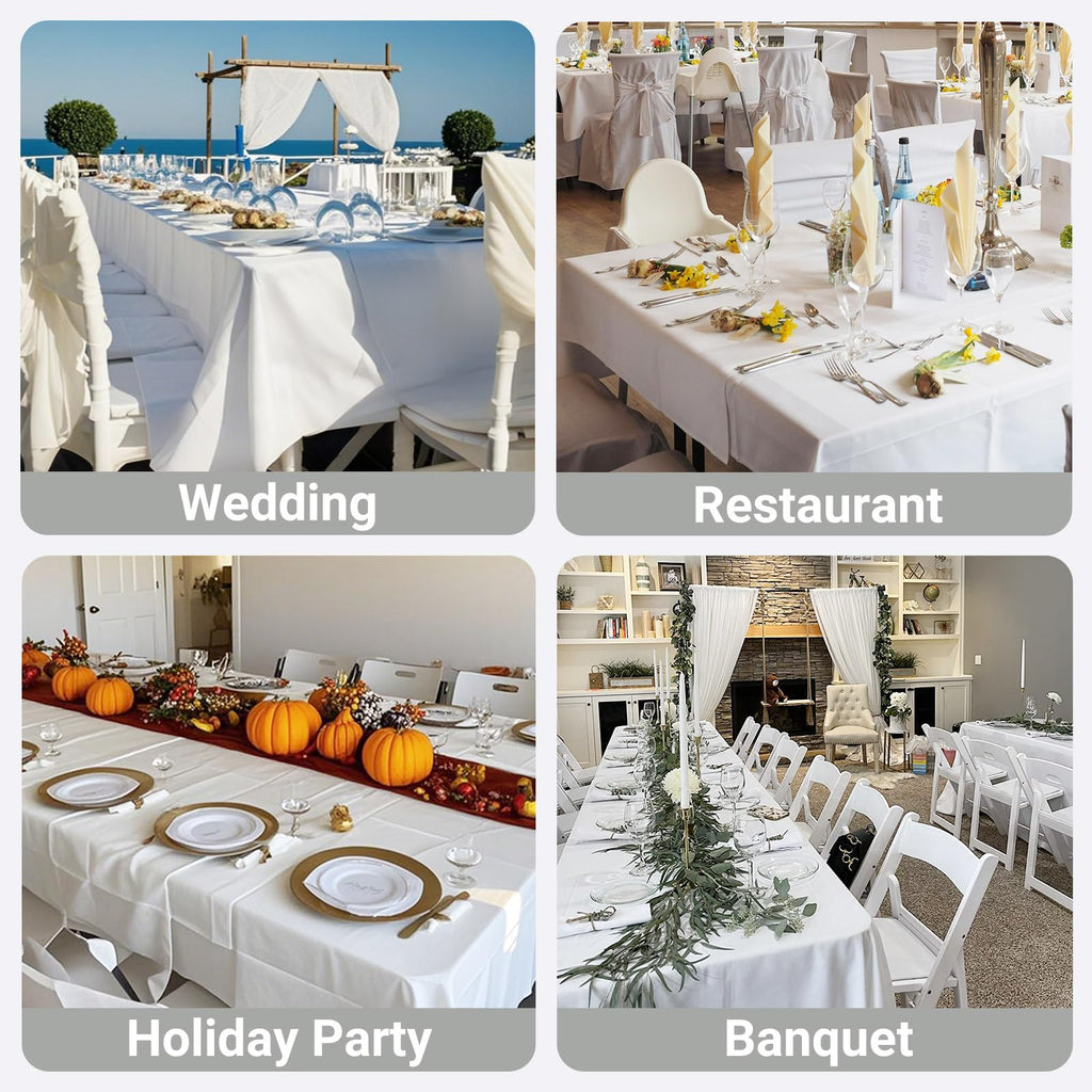 6 Pack White Rectangle Tablecloth 70 X 120 Inch Stain and Wrinkle Resistant Table Clothes for Barbecue Picnic Dining