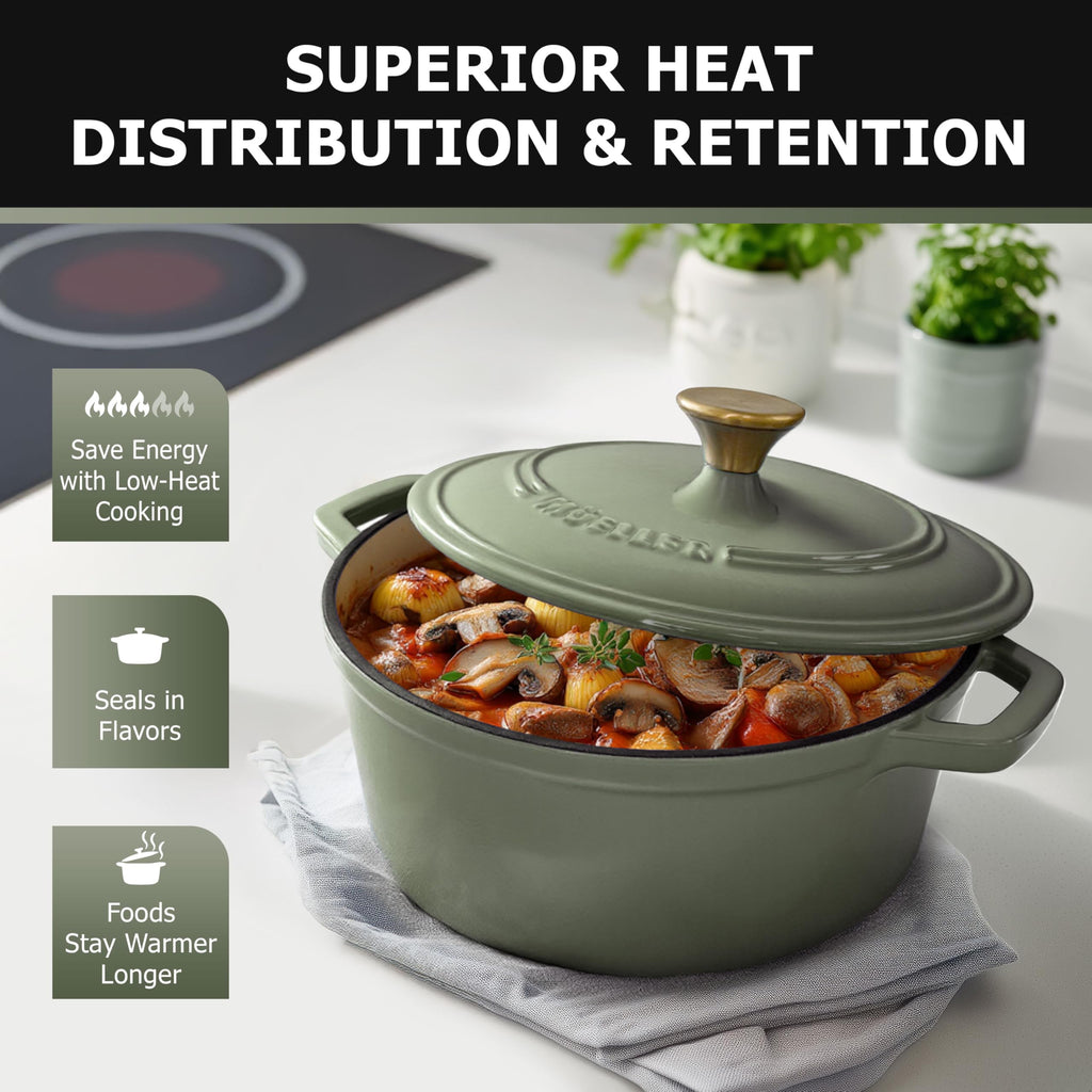 6 Quart Enameled Cast Iron Dutch Oven, Heavy-Duty