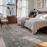 5x7 Washable Vintage Boho Area Rug, Low Pile Non-Slip Faux Wool Carpet Taupe Grey