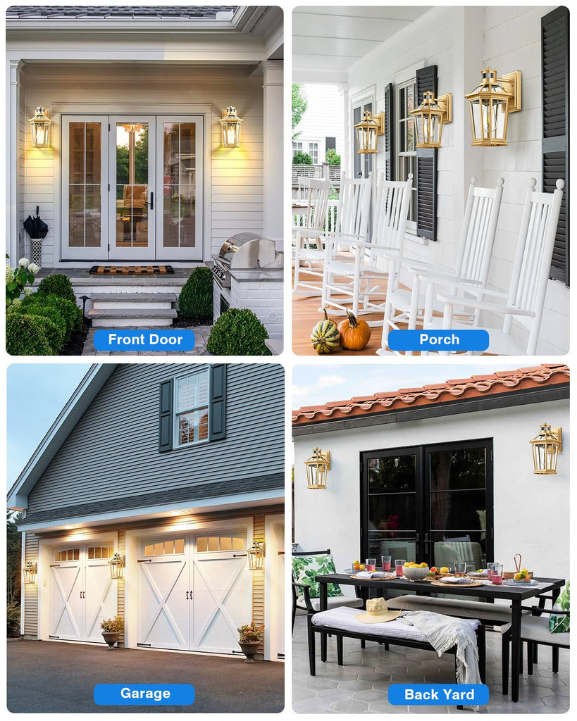Outdoor Wall Lights Lantern, 2 Pack Gold Motion Sensor Proch Light, Dusk to Dawn Weather Resistant Exterior Lights