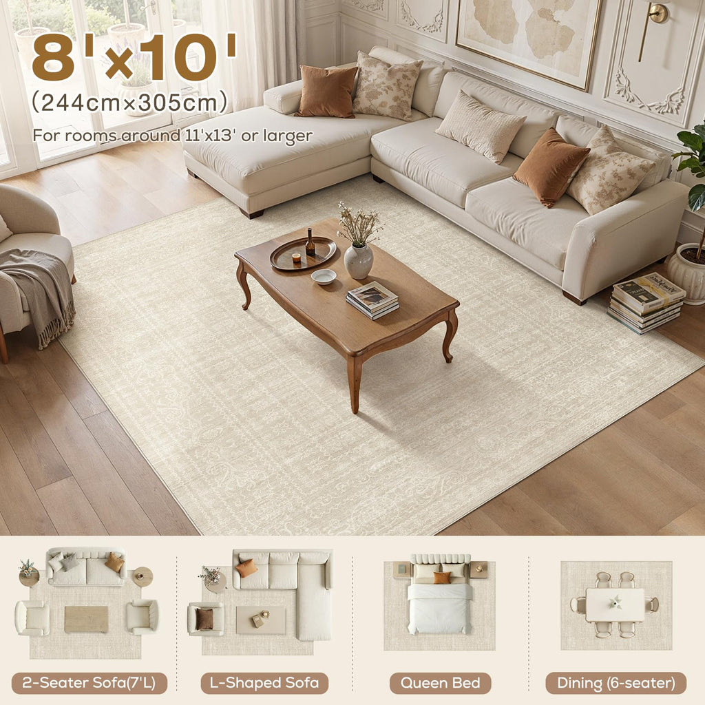 Neutral Area Rugs Washable, Beige