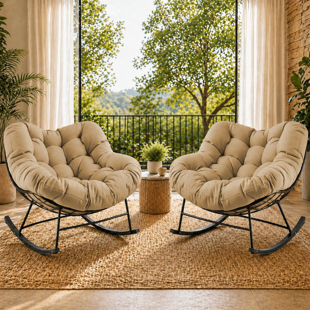 Inspired Egg Style Papasan Rocking Chairs Set of 2, Oversized Chairs, Brown