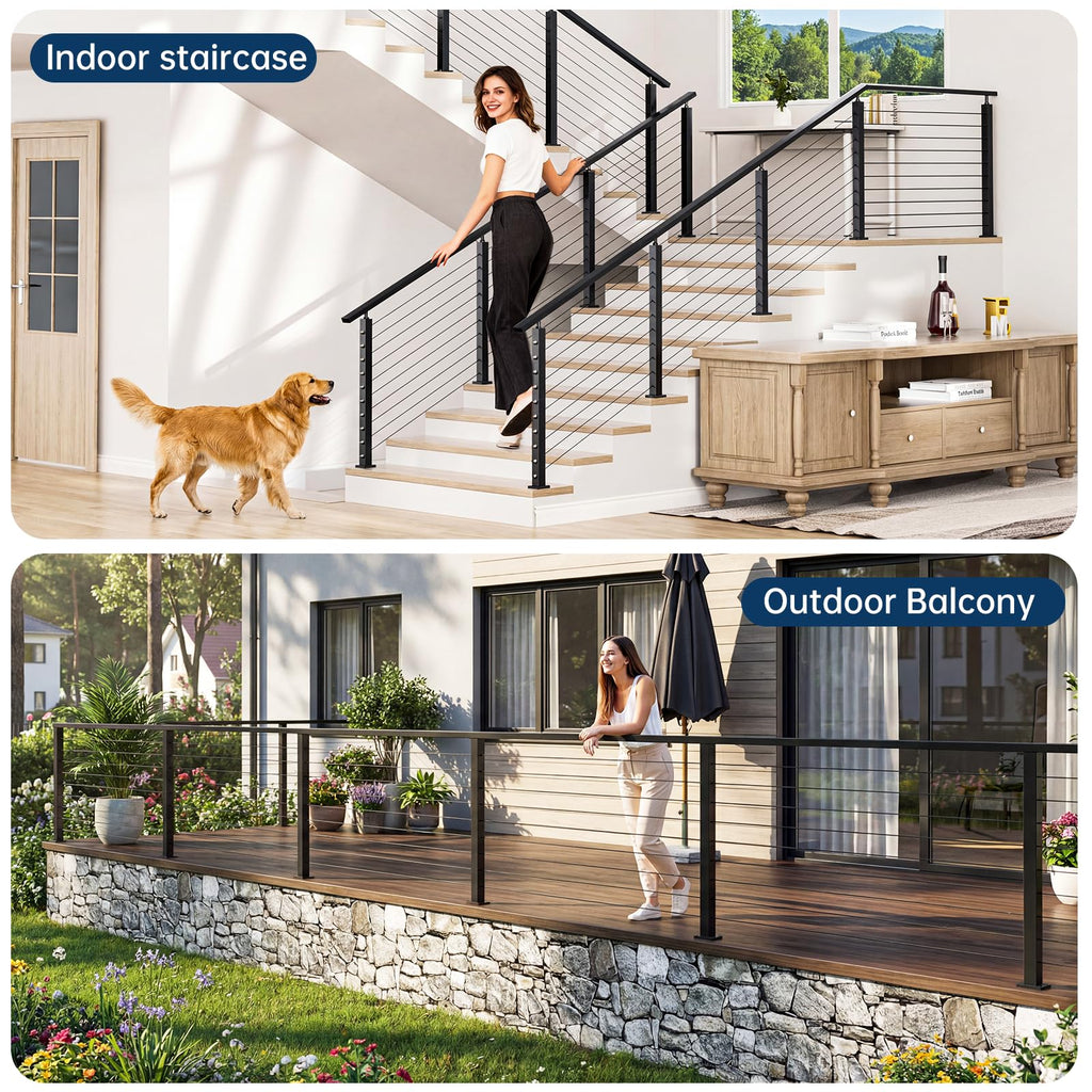 12FT Black Stainless Steel Cable Railing Handrail with POM Connector