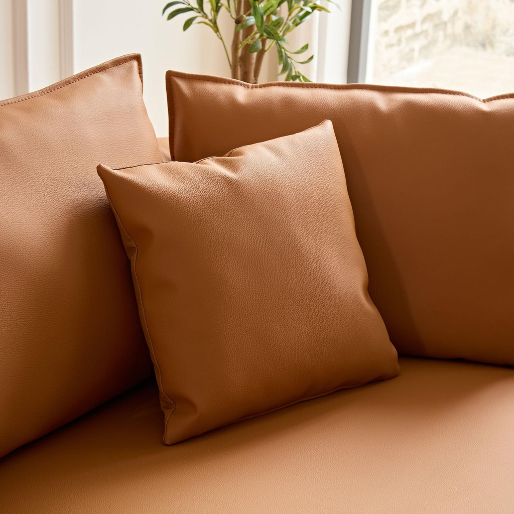128.7" Oversized Curved Modular Bonded Leather Sectional Sofa with Chaise and 7 Pillows, Deep Seat L-Shape