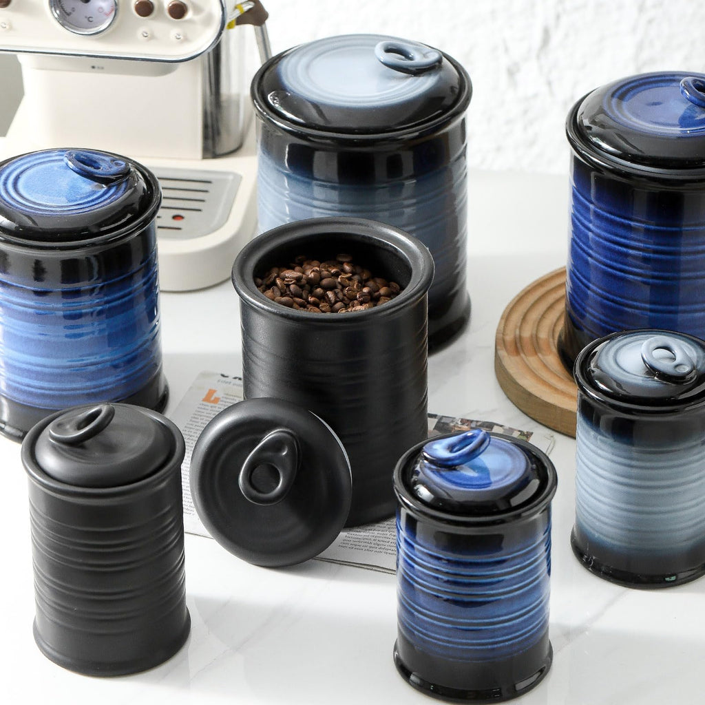 Food Storage Jar, Ceramic Canister Sets for The Kitchen, Set of 3, Black