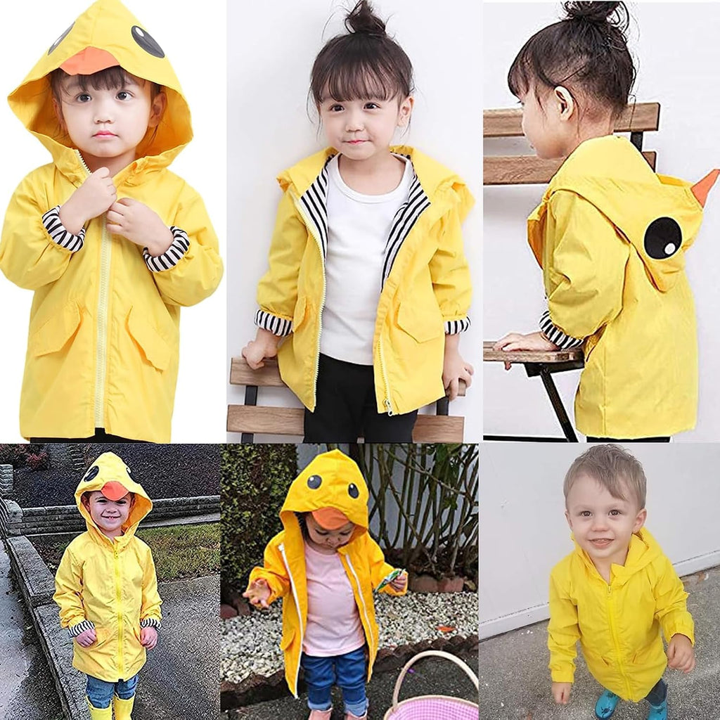 Toddler Baby Boy Girl Duck Rain Jacket Cute Cartoon Yellow Raincoat Hoodie Kids Coat