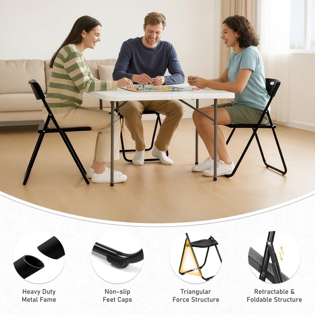 6 Pack Black Plastic Folding Chairs, Lightweight Foldable Chair