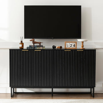 Fluted Storage Cabinet with 4 Doors, 55" Large Sideboard Buffet Cabinet with Adjustable Shelves Kitchen Wooden