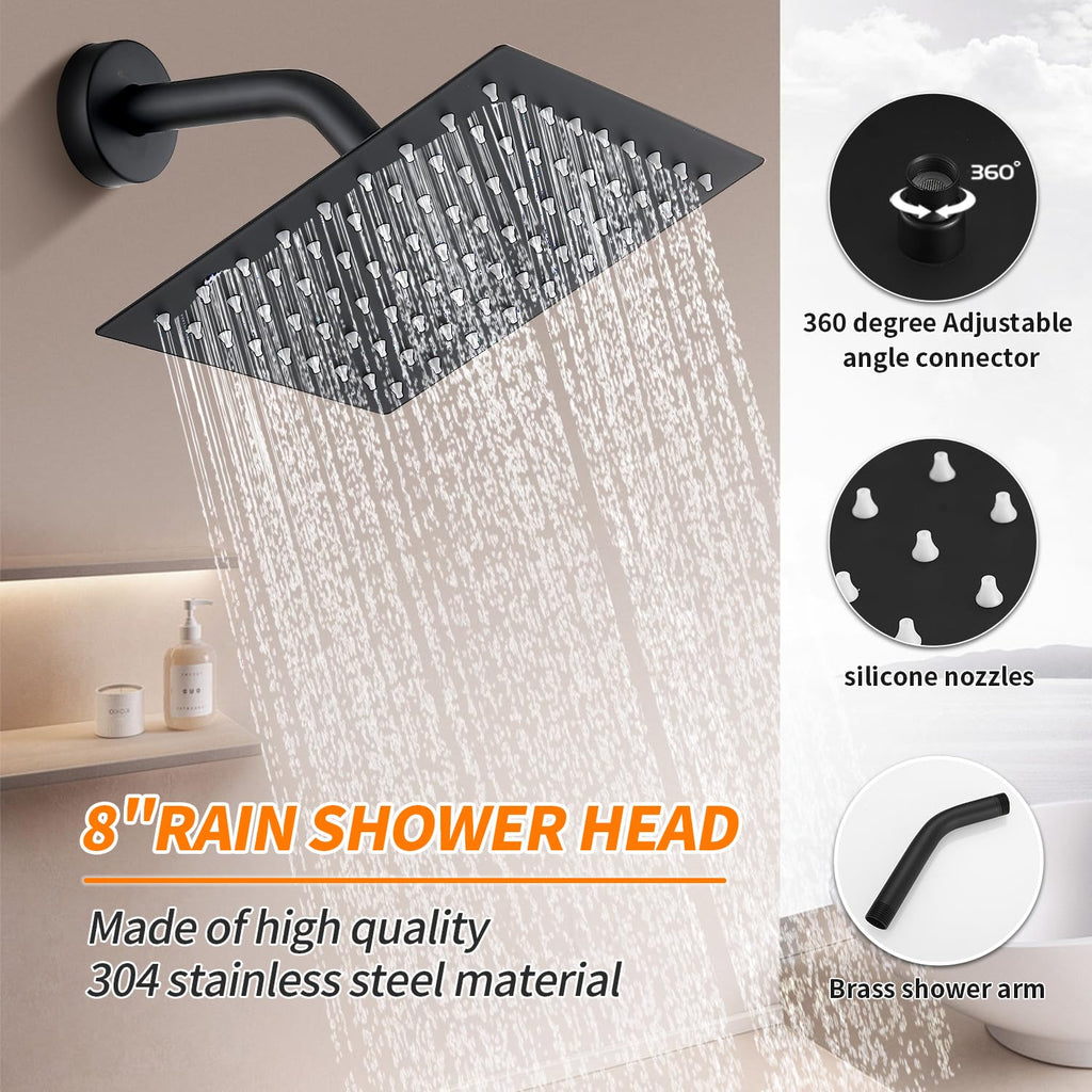 Tub Shower Faucet Set With Head & Spout Black