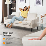 Small Couch Sofa 71" Comfy Couches for Living Room Beige 3 Seat Sofa Couch Mid Century Modern Sofa Furniture Couches
