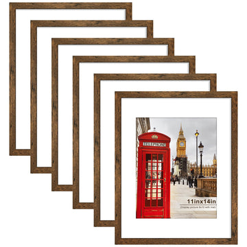 11x14 Picture Frame Set of 6, Wall or Tabletop Display, Rustic Brown