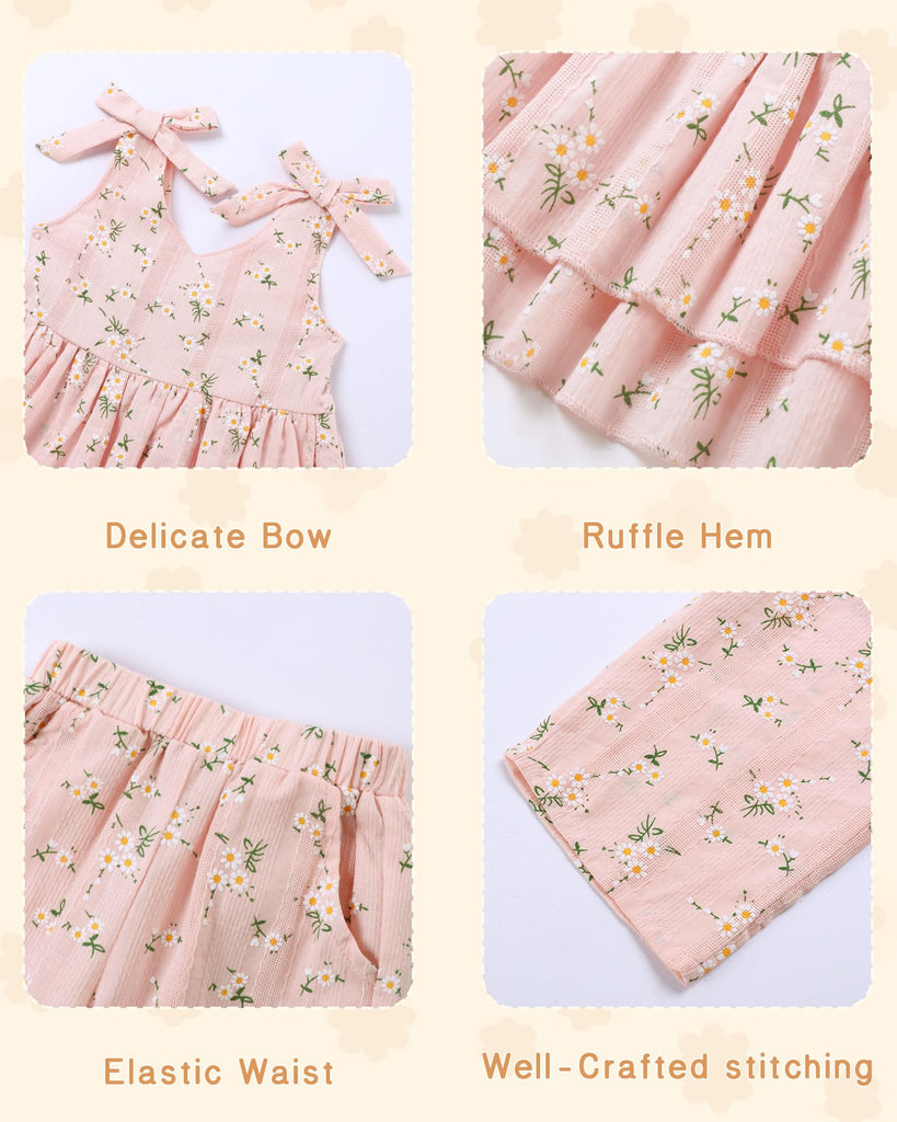 Toddler Girls Clothes Linen Floral Ruffle Clothing Summer Outfits