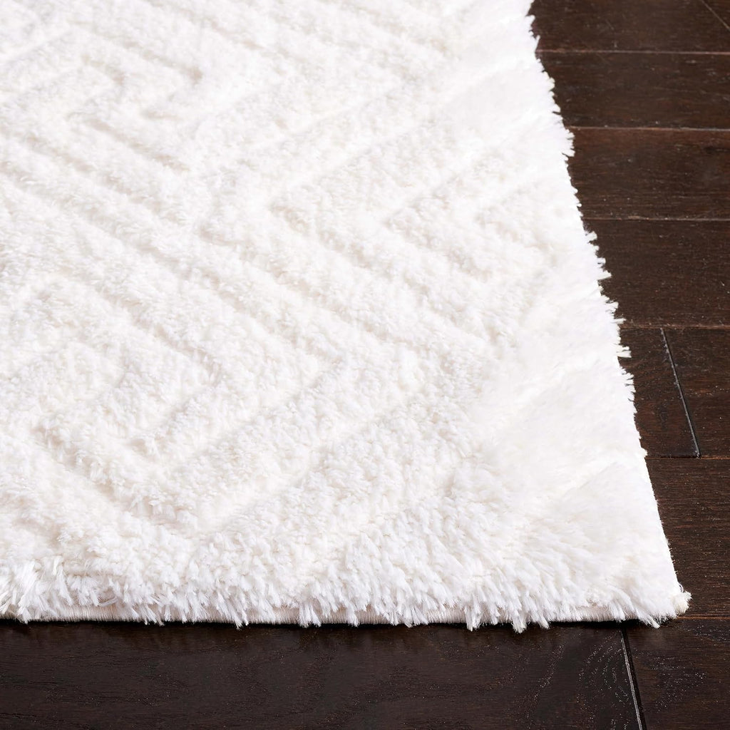 Tahoe Shag Collection Area Rug - 8' Square, White, Geometric Design, Plush 1.2 Inch Thick Ideal for High Traffic