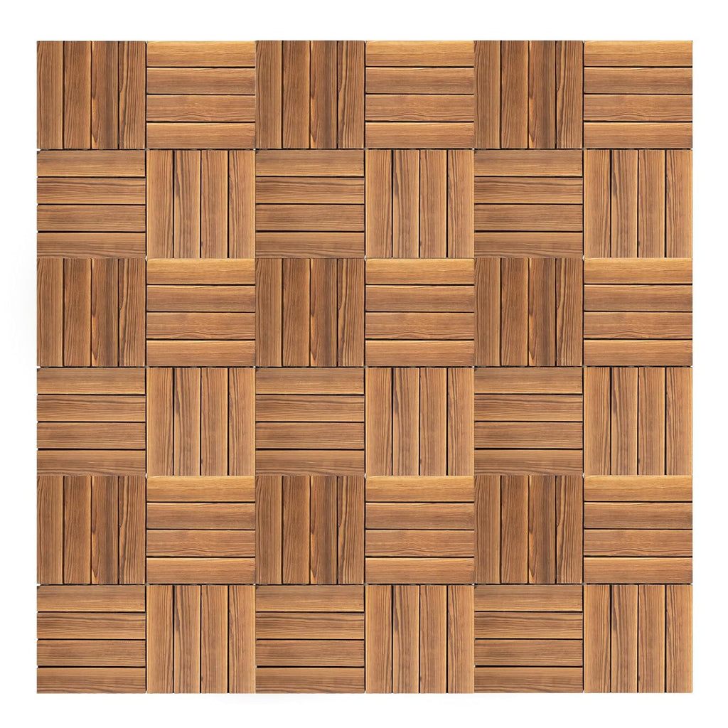36Pcs 12x12 Inch Hardwood Interlocking Deck Tiles, All-Weather Waterproof Outdoor Flooring for Patio, Sun Terrace &