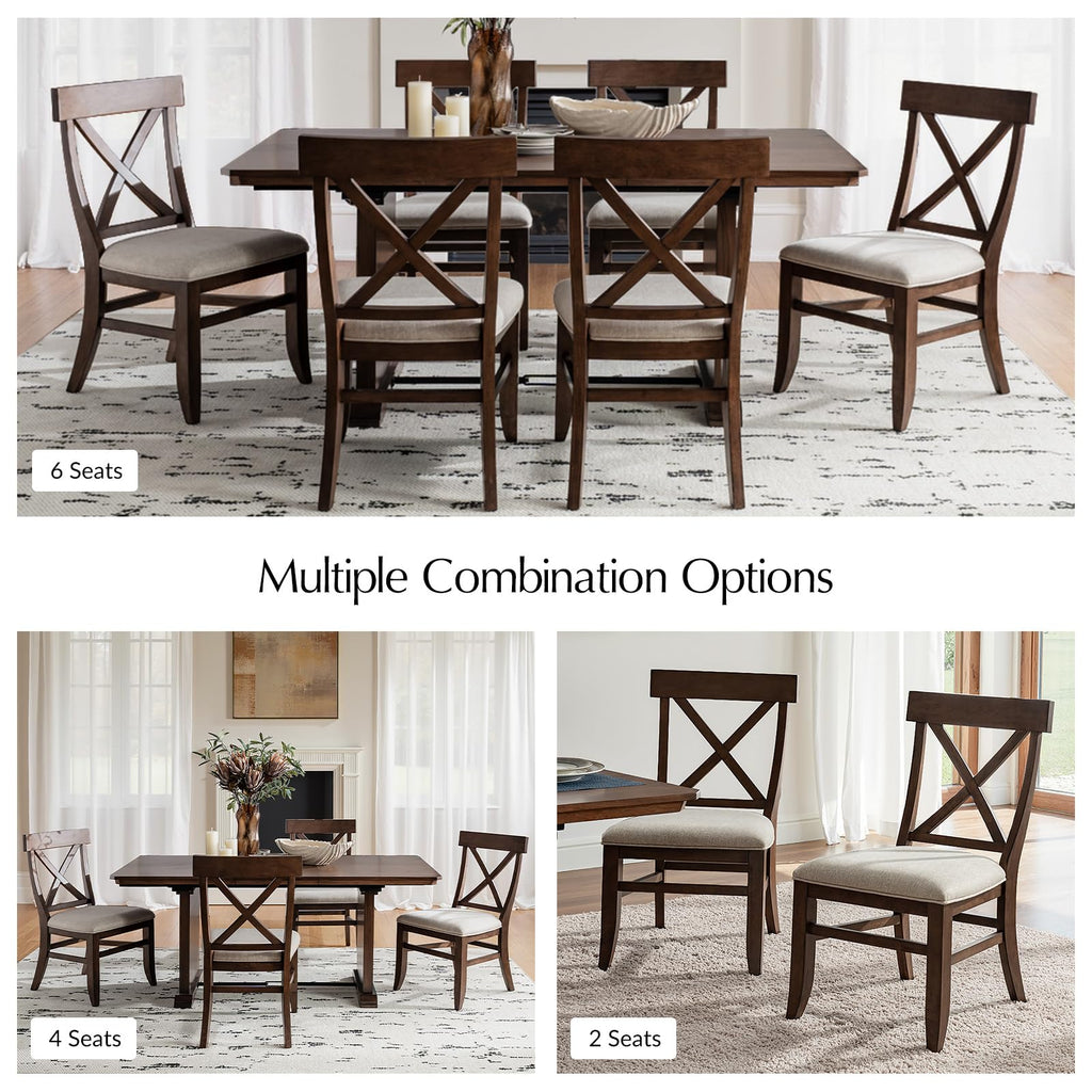 Solid Wood Dining Chairs Set of 2 with Cross Back, Walnut
