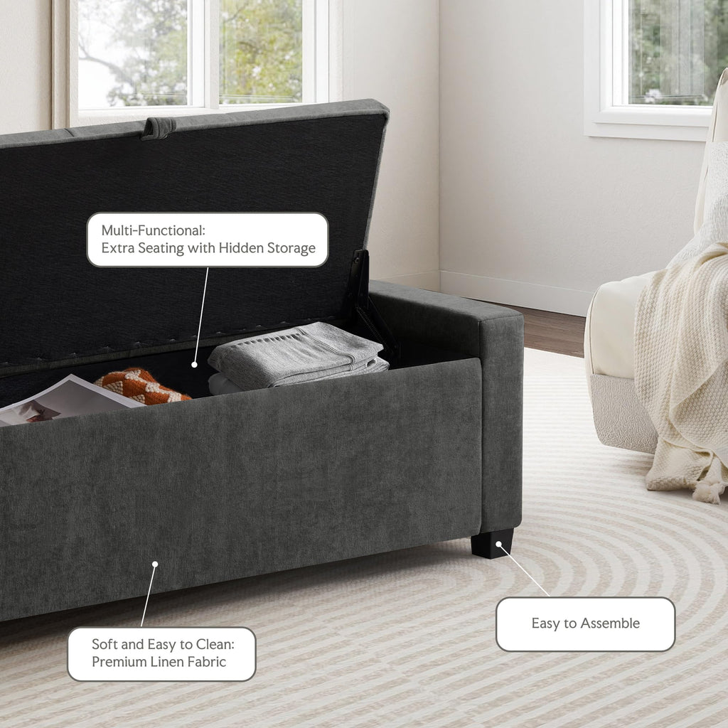 42.13" Storage Ottoman Bench, Upholstered Tufted Bedroom Bench