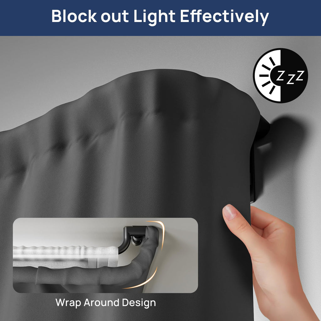48-84" Double Curtain Rod for Blackout, Quick Release, Black