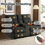 Home Theater Seating Loveseat Recliner Sofa, Power Reclining Couch with Massage & Heat, USB Charging Port