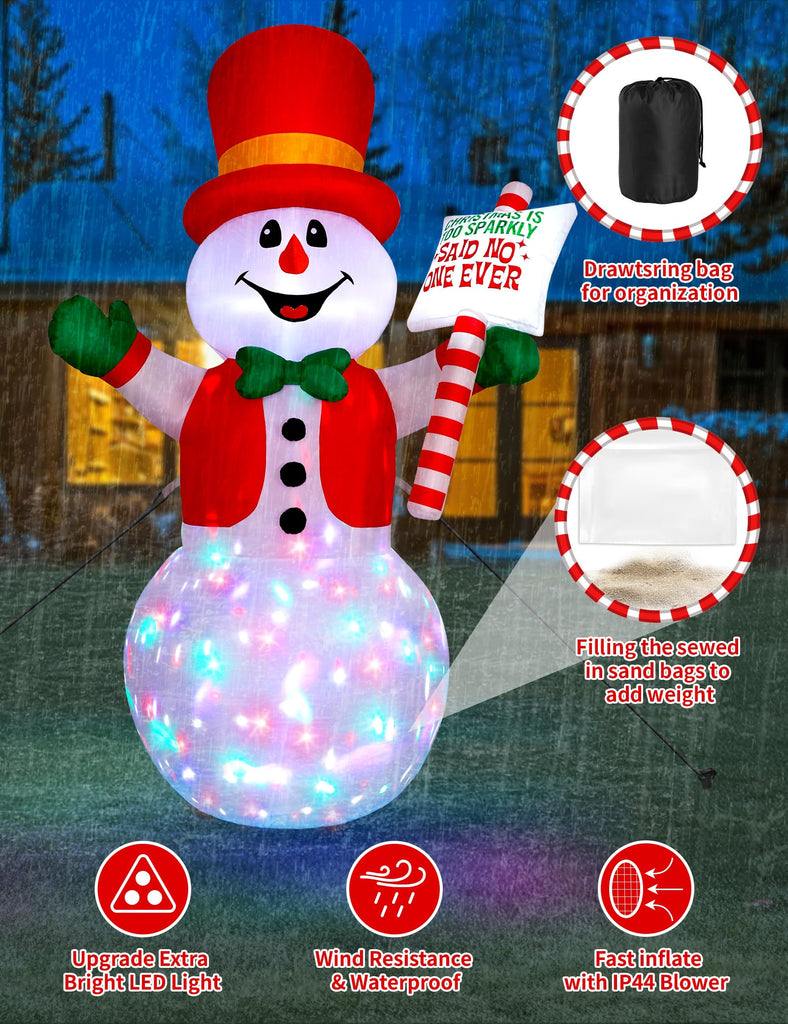 8ft Christmas Inflatable Outdoor Decoration Snowman, Gentleman Snowman Holding Sign Welcoming Guest, Built-in